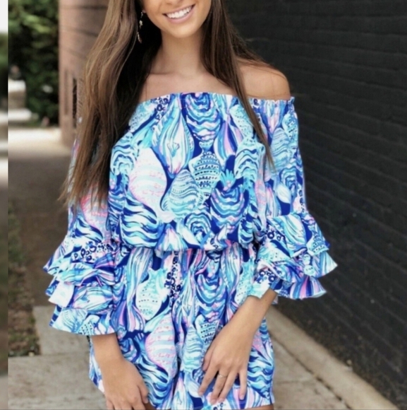 Lilly Pulitzer Vibrant Blue and Pink Ruffle Romper - Picture 10 of 10